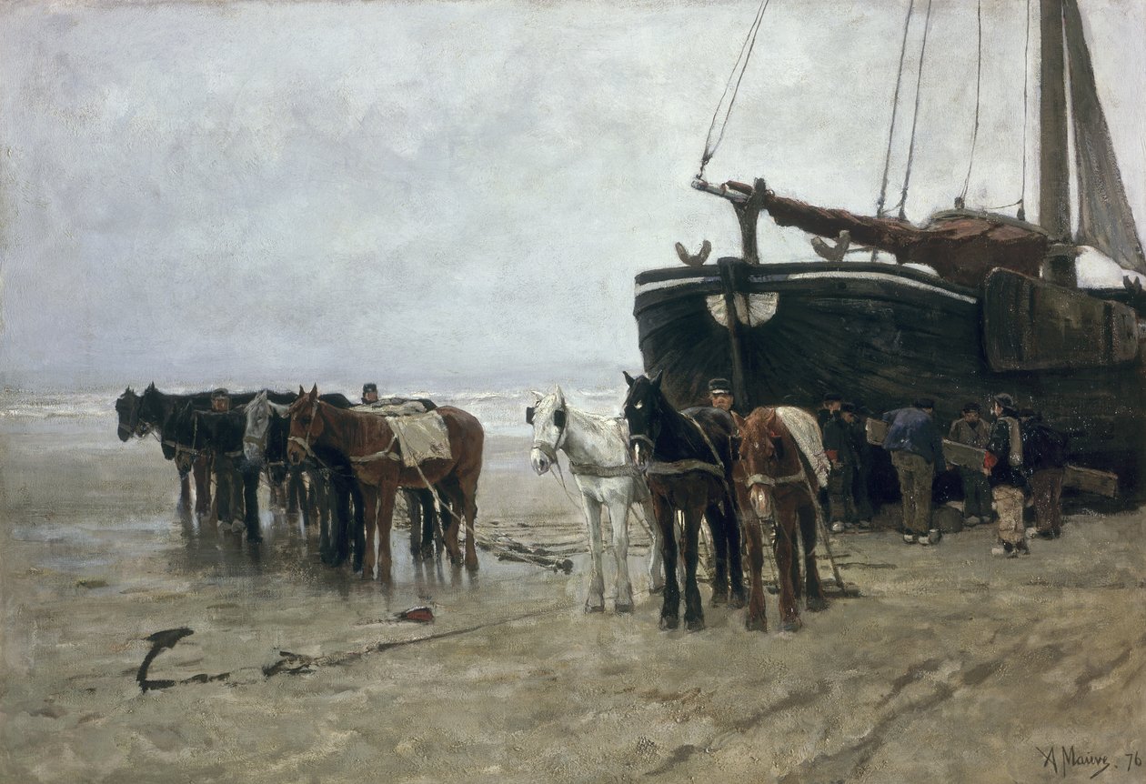 Loď na pláži v Scheveningen, 1876 od Anton Mauve