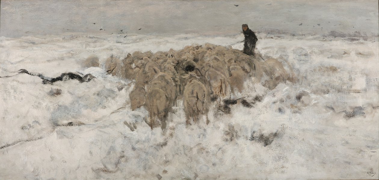 Stádo ovcí ve sněhu od Anton Mauve