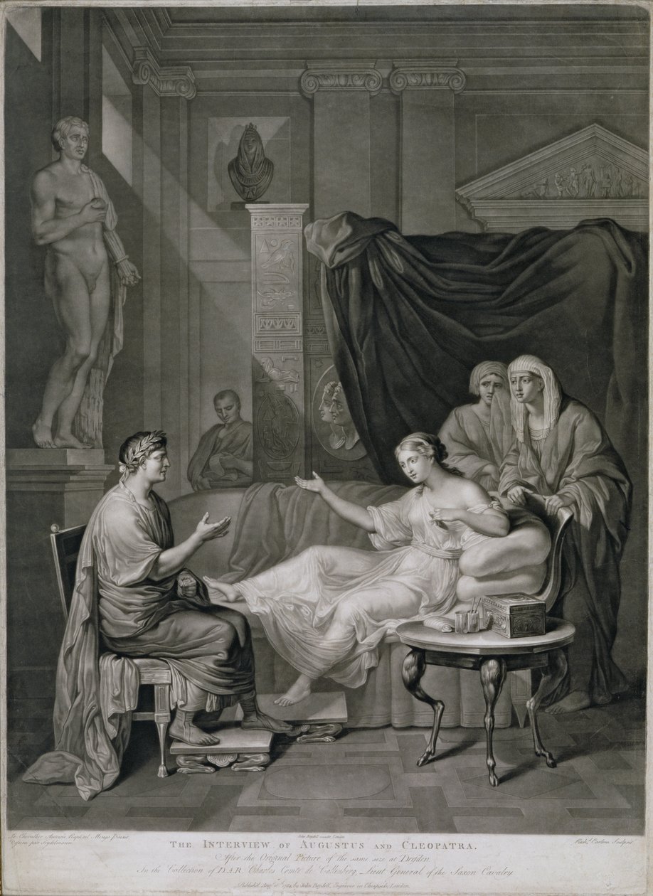 Rozhovor Augusta a Kleopatry, vyrytý Richardem Earlomem (1743-1822), vydaný v roce 1784 od Anton Raphael Mengs