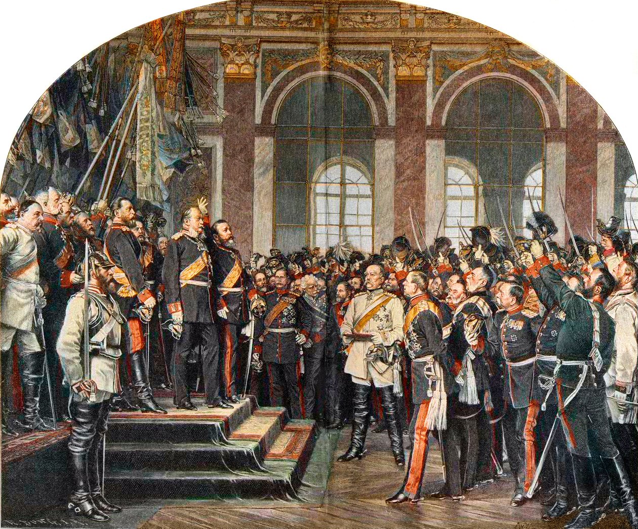 Vyhlášení Německé říše v Galerii des Glaces ve Versailles od Anton Alexander von (after) Werner