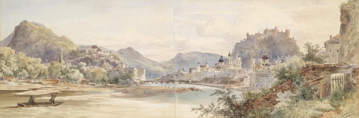 Německy: Panorama města Salcburku s pevností Hohensalzburg od Anton Altmann