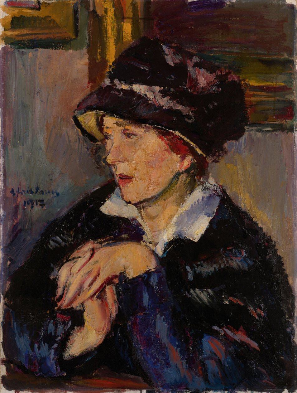 Žena s tmavým kloboukem, 1917 od Anton Faistauer