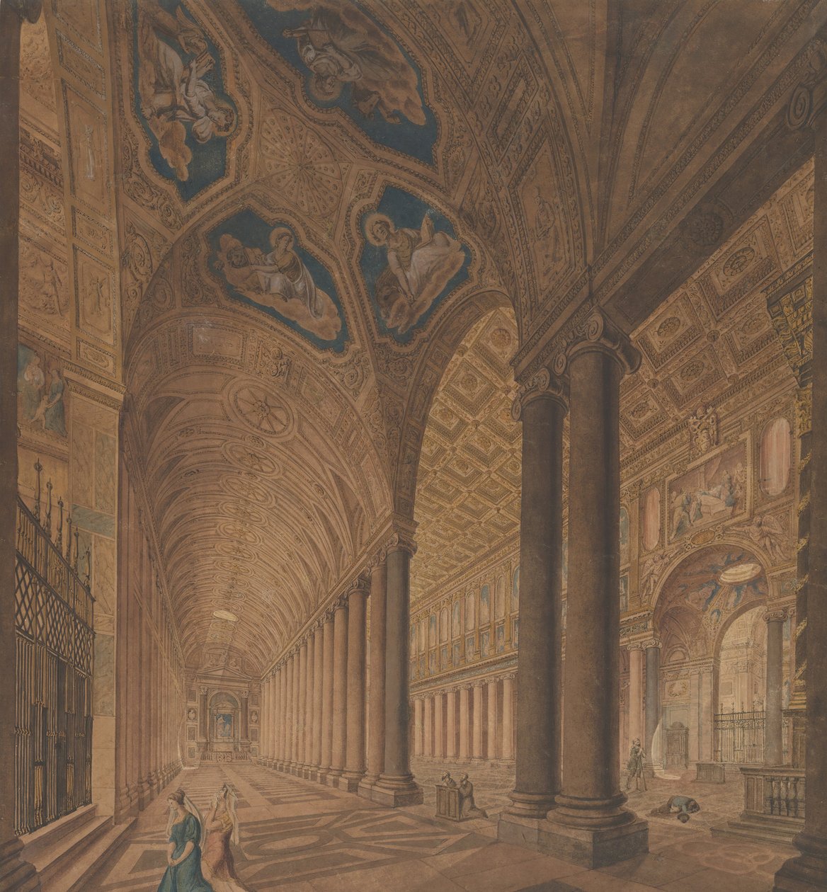 Vnitřní pohled na baziliku Santa Maria Maggiore, Řím, 1833. od Anton Hallmann