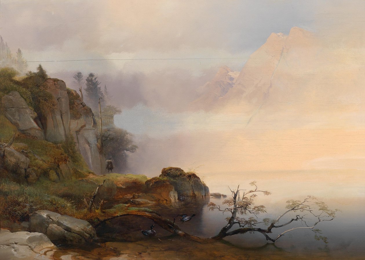 Anton Hansch Podzimní atmosféra u jezera 1846 od Anton Hansch