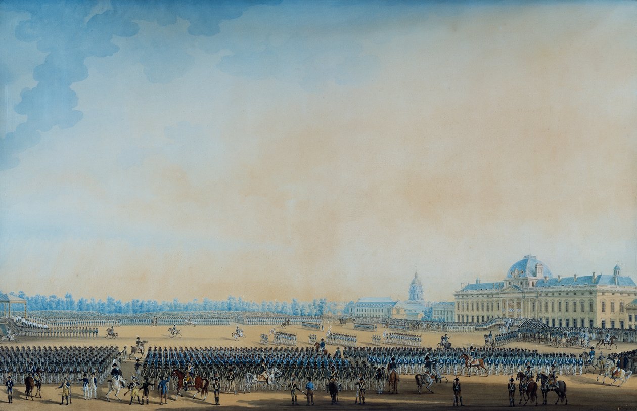 Distribuce vlajek a národní gardy, Champ-de-Mars, 7. září 1814 (akvarel) od Anton Ignaz Melling
