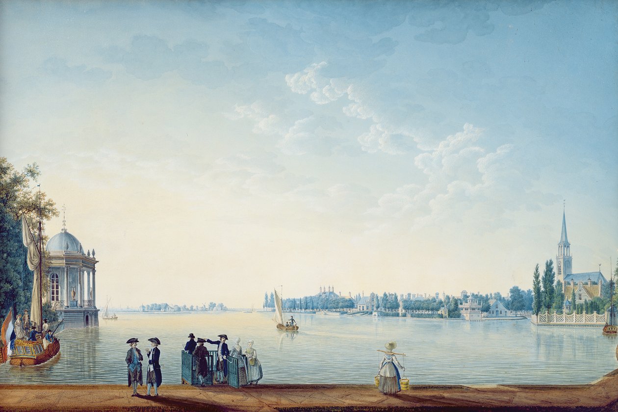 Havenrak do Broeku ve Waterland nebo město Zwolle na břehu řeky Ijssel v Holandsku, 1814 od Anton Ignaz Melling