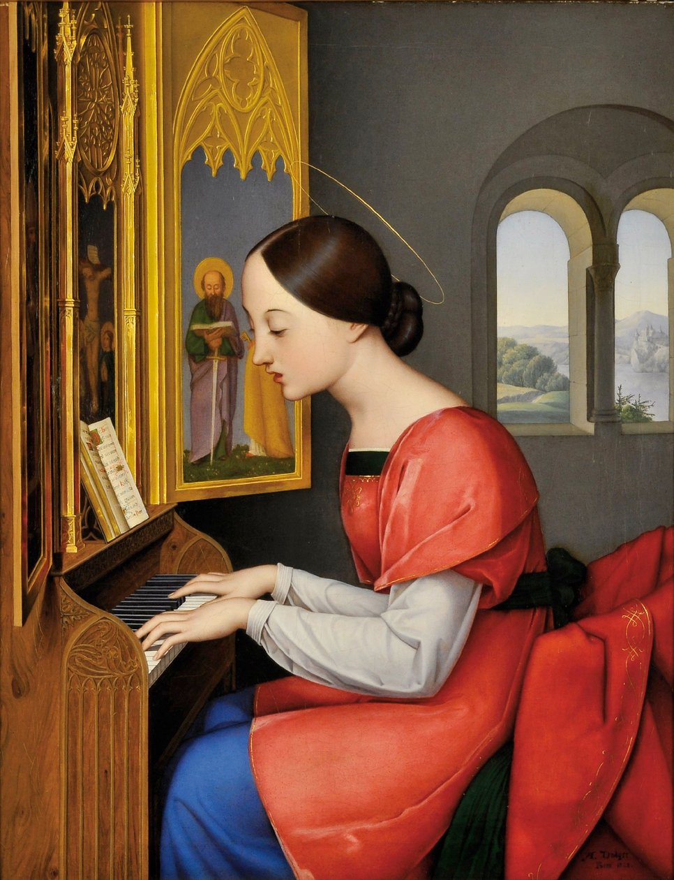 Svatá Cecílie Římská hrající na varhany - obraz Antona Josefa Dragera (Joseph Anton Draeger) (1794-1833) od Anton Josef Dräger