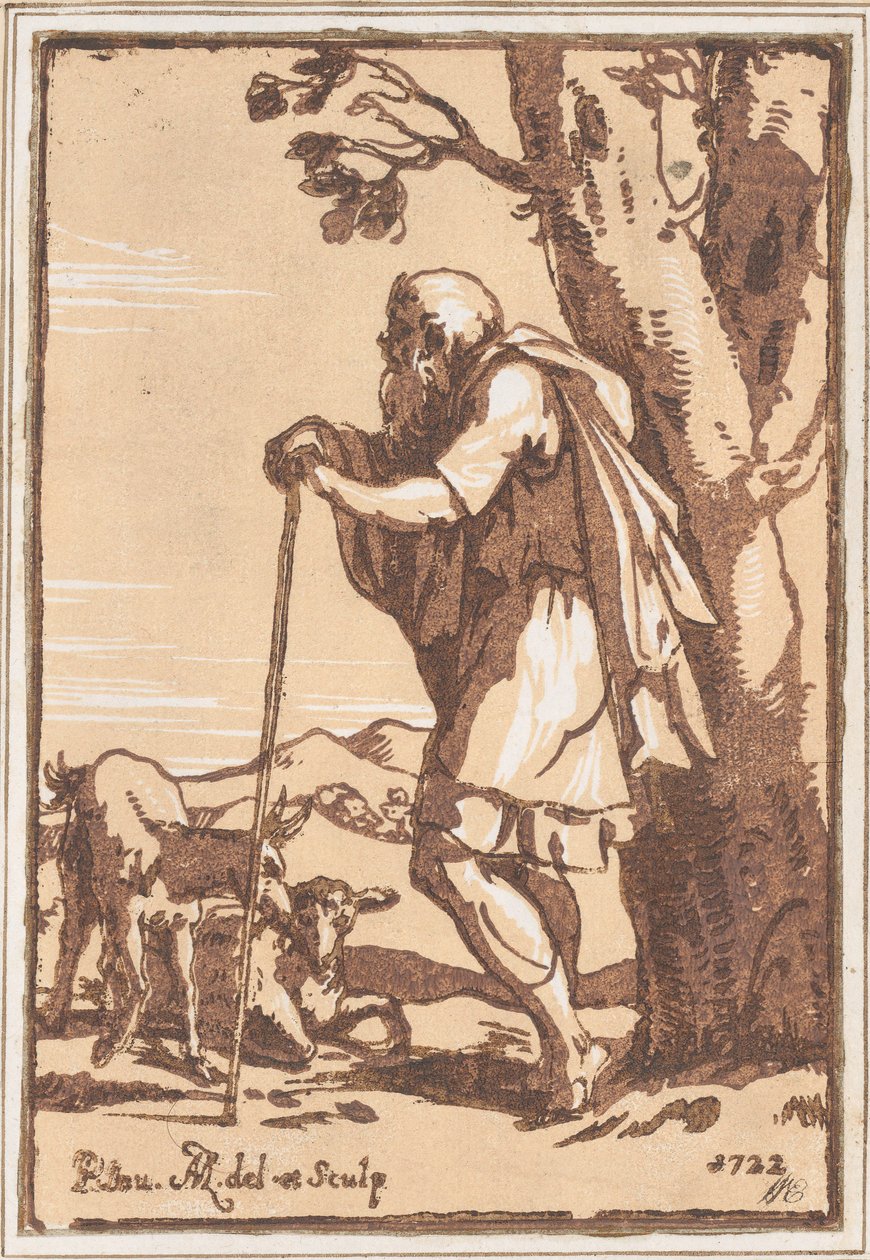 Starší pastýř opřený o hůl, 1722. od Anton Maria Zanetti