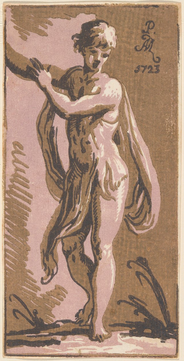 Stálý mladík gestikuloval po své pravici od Anton Maria Zanetti I, after Parmigianino