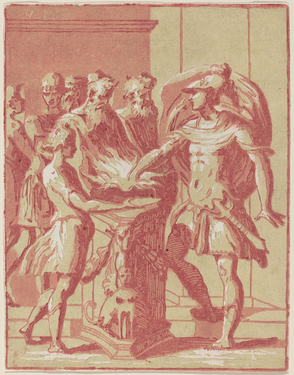 Mucius Scaevola dává ruku do ohně od Anton Maria Zanetti I after Parmigianino