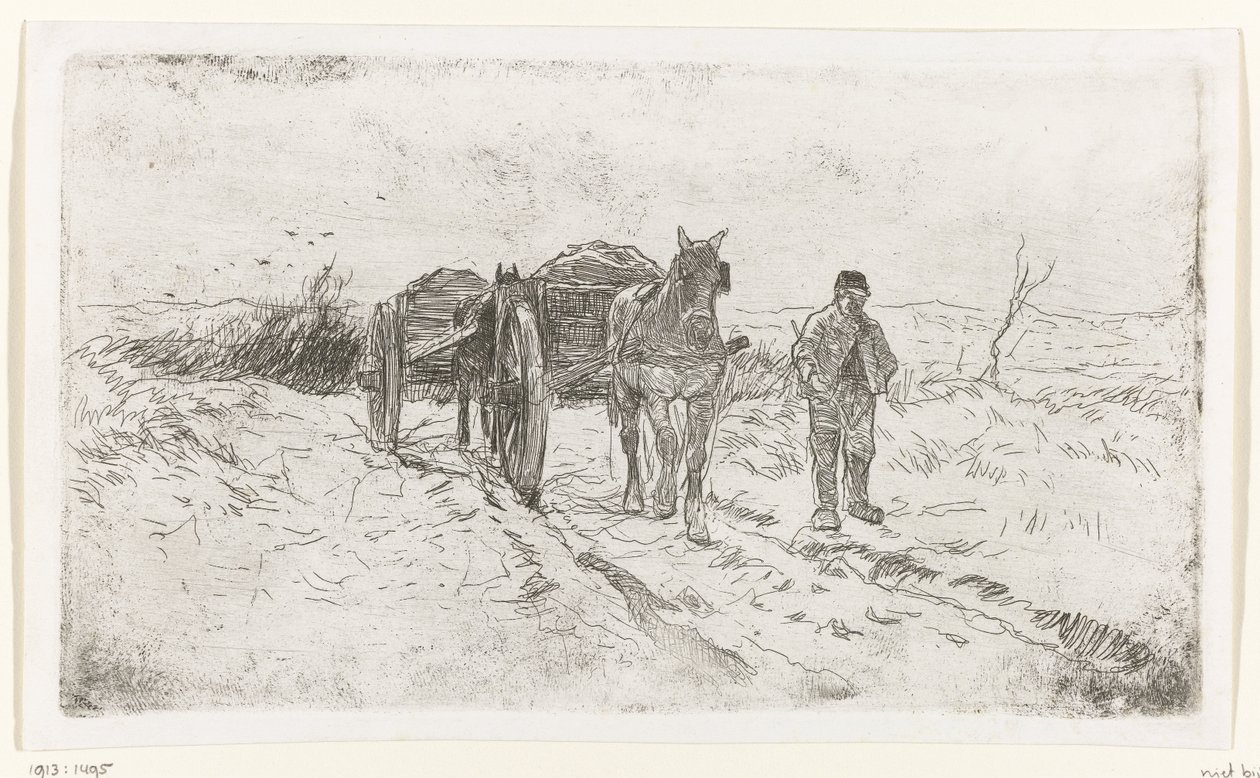 Farmář vedle dvou povozů tažených koňmi od Anton Mauve