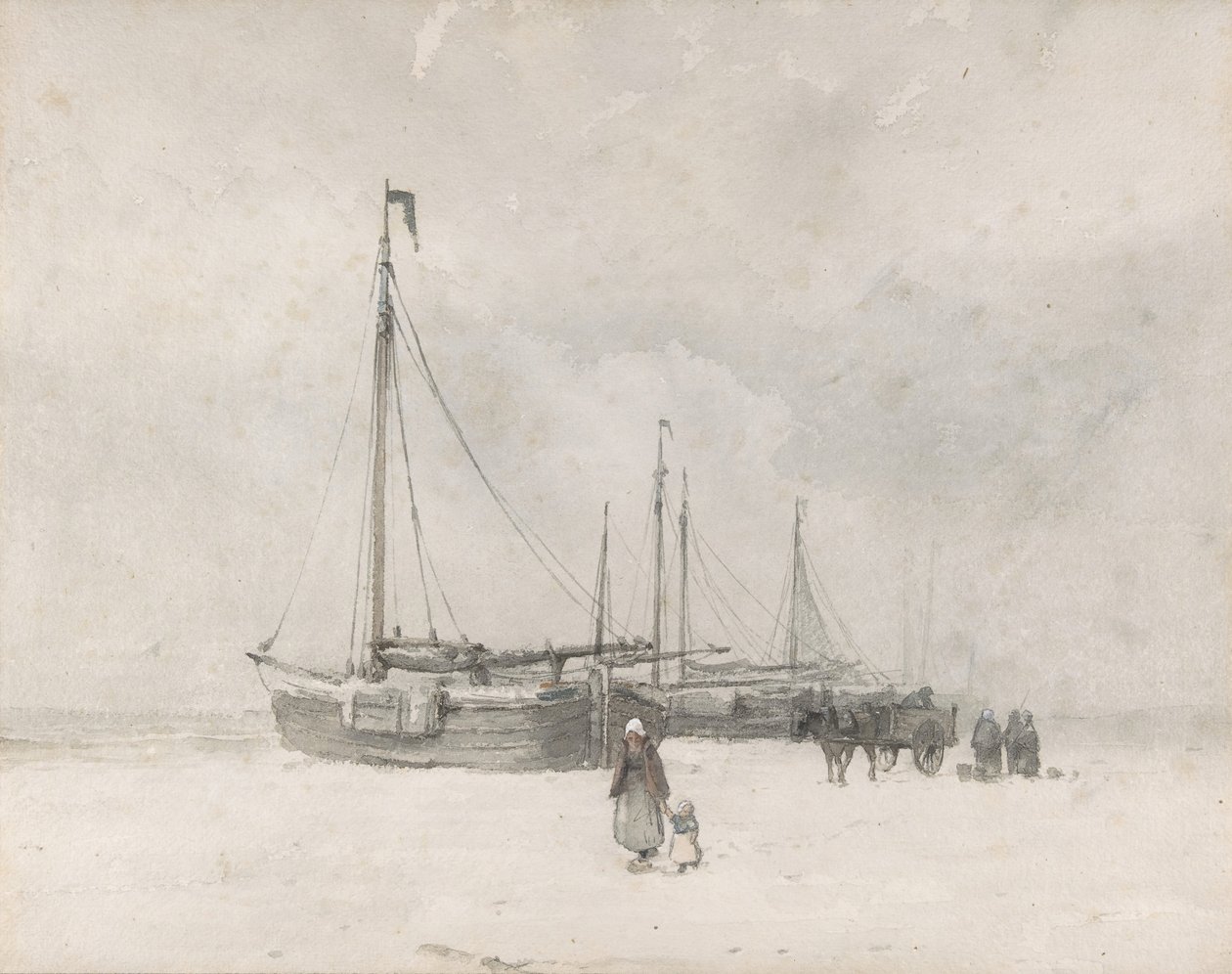 Rybářské lodě na pláži v zimě, od poloviny do konce 19. století. od Anton Mauve
