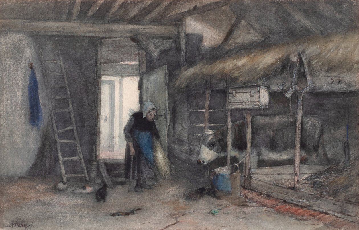 Morning Chores, n. 1845-1865 (akvarelli paperille) od Anton Mauve