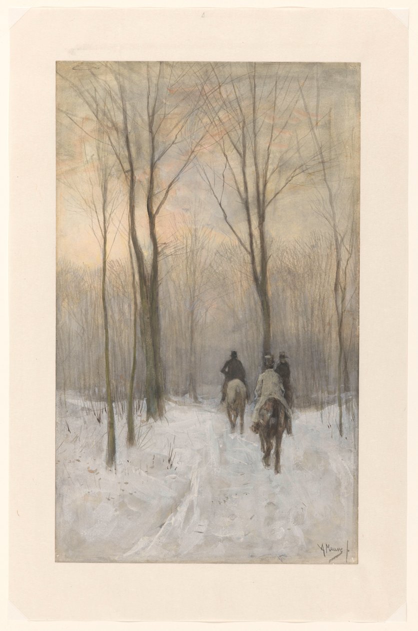Jezdci ve sněhu v Haagse Bos Jezdci ve sněhu v haagském lese od Anton Mauve