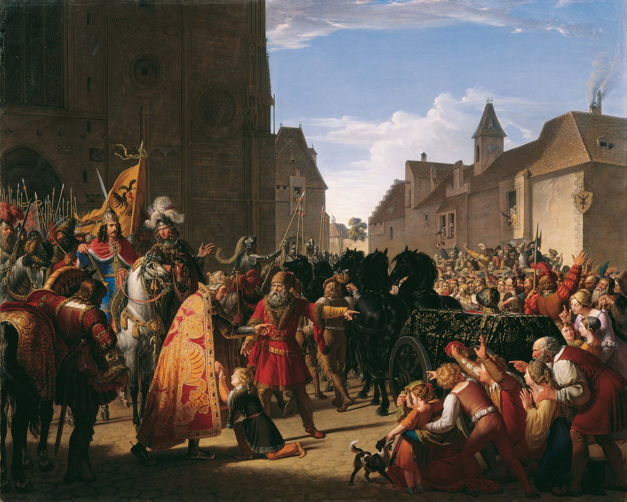 Syn krále Přemysla Otakara Václav žádá Rudolfa Habsburského o tělo svého otce, 1826. od Anton Petter