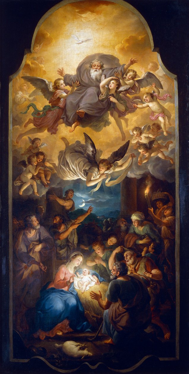 Klanění pastýřů s Otcem Bohem ve slávě andělů, Anton Raphael Mengs, olej na plátně od Anton Raphael Mengs