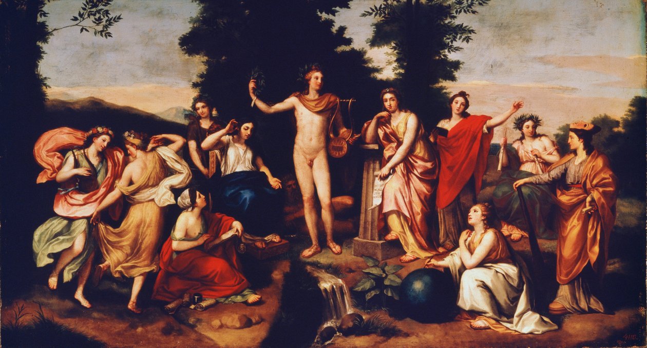 Apollo a tři grácie, kolem 1750-60 od Anton Raphael Mengs