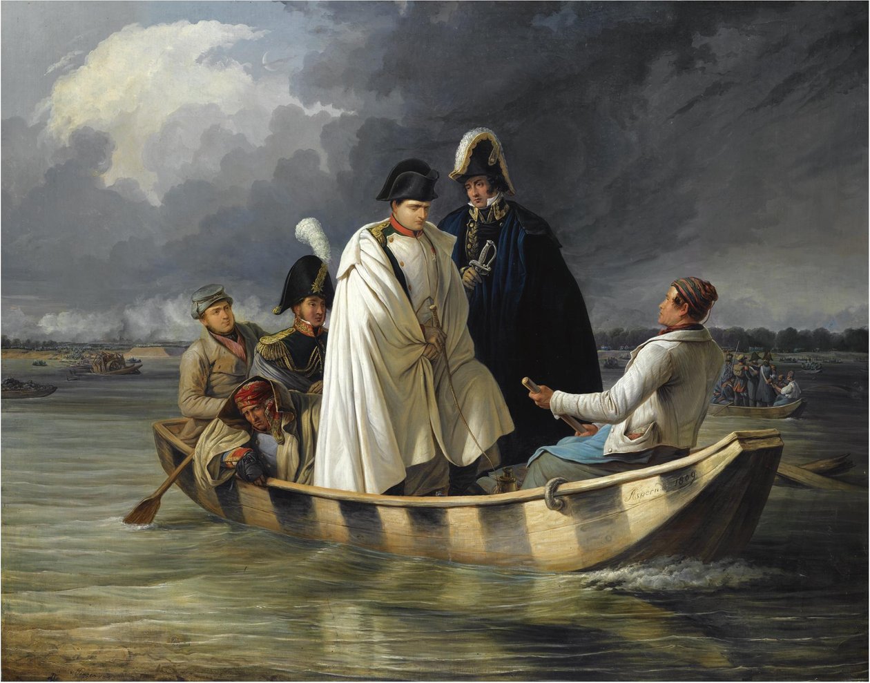 Napoleon opouští Lobau po porážce v bitvě u Aspern, 1845 od Anton Ritter von Perger