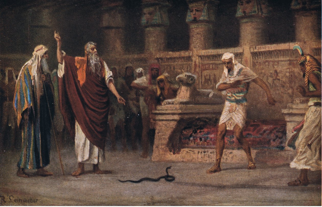 Mojžíš a Áron před faraónem, z Hulberts Story of the Bible vydané The John Winston Company, 1932 od Anton Robert Leinweber