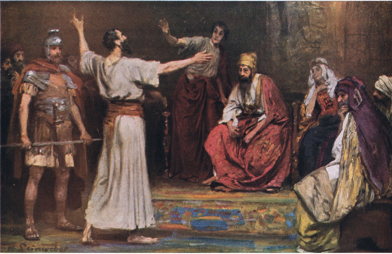 Paul před Festusem a Agrippou, z Hulbertova Příběhu Bible vydaného The John Winston Company, 1932 od Anton Robert Leinweber