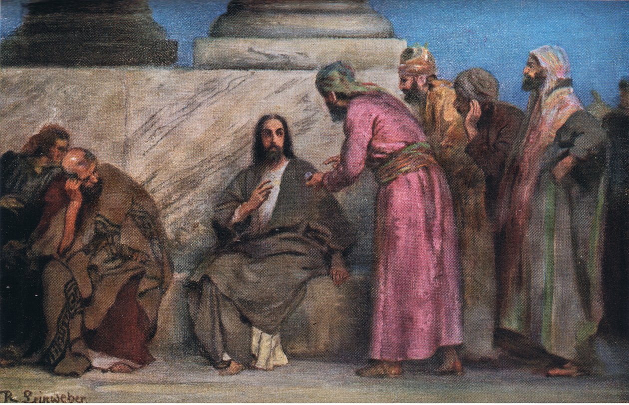 The tribute money, z Hulbertova Story of the Bible vydaného The John Winston Company, 1932 od Anton Robert Leinweber