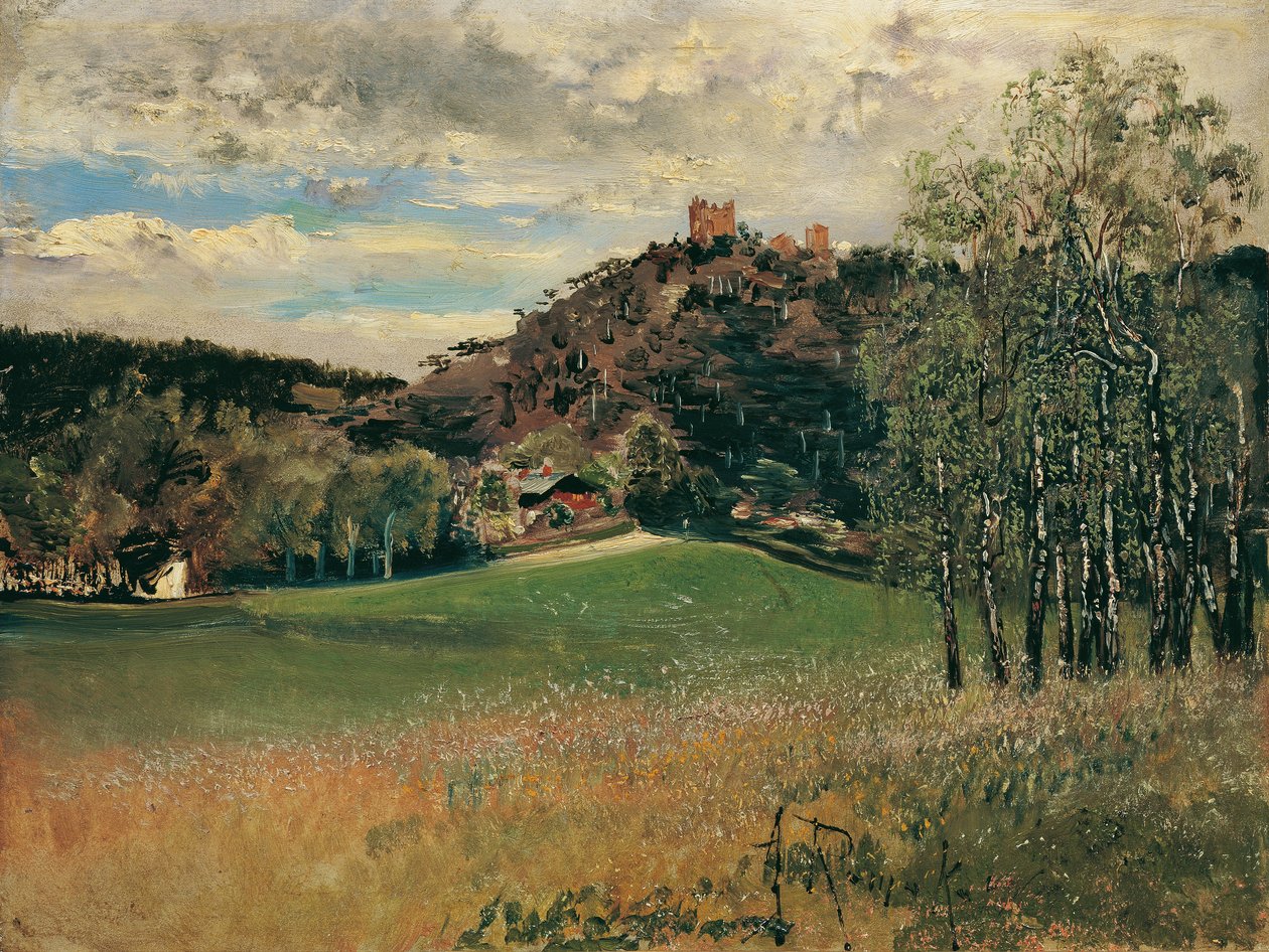 Meiereiwiese ve Vorderbrühlu se zříceninou Mödling od Anton Romako