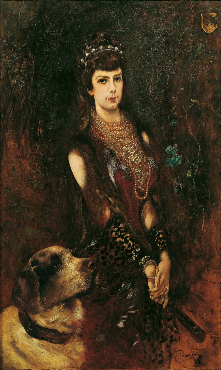 Portrét Alžběty Bavorské se psem Saint Bernard, 1883. od Anton Romako