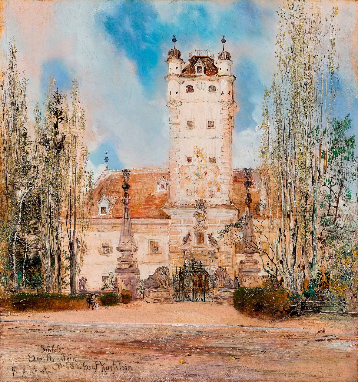 Vnější pohled na hrad Greillenstein v Rakousku - obraz Antona Romaka (1832-1889) od Anton Romako