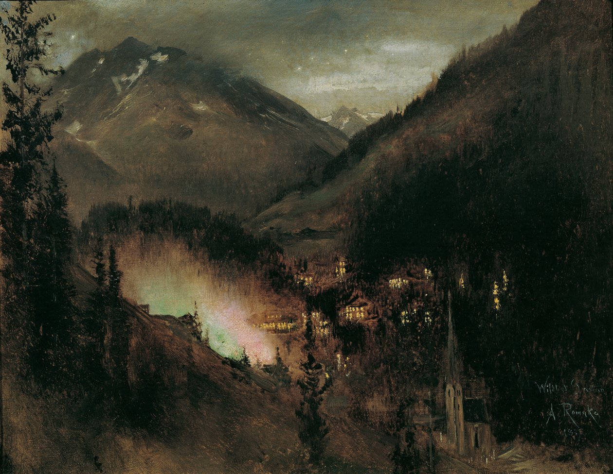 Wildbad Gastein večer (s bengálským osvětlením) od Anton Romako