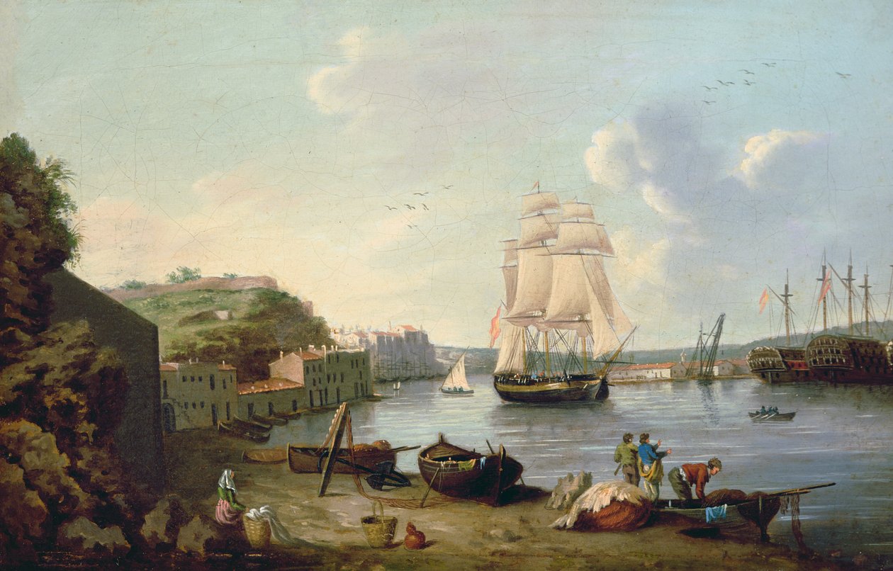 Loď pod plachtami v přístavu Port Mahon na Minorce od Anton Schantz