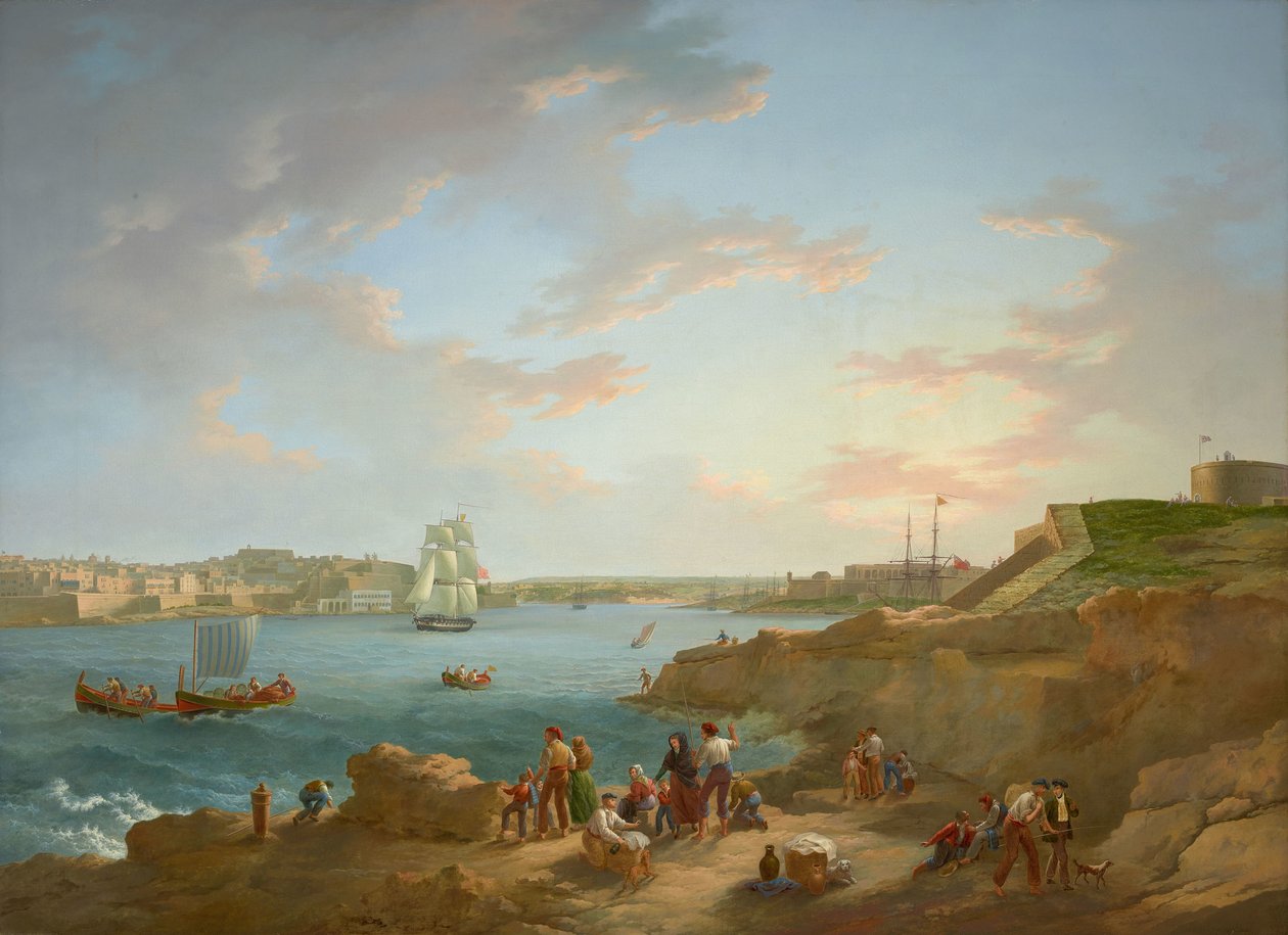 Připsáno Antonu Schranzovi (1769-1839) - Malta Harbour - RCIN 406555 - Royal Collection (restaurováno) od Anton Schranz