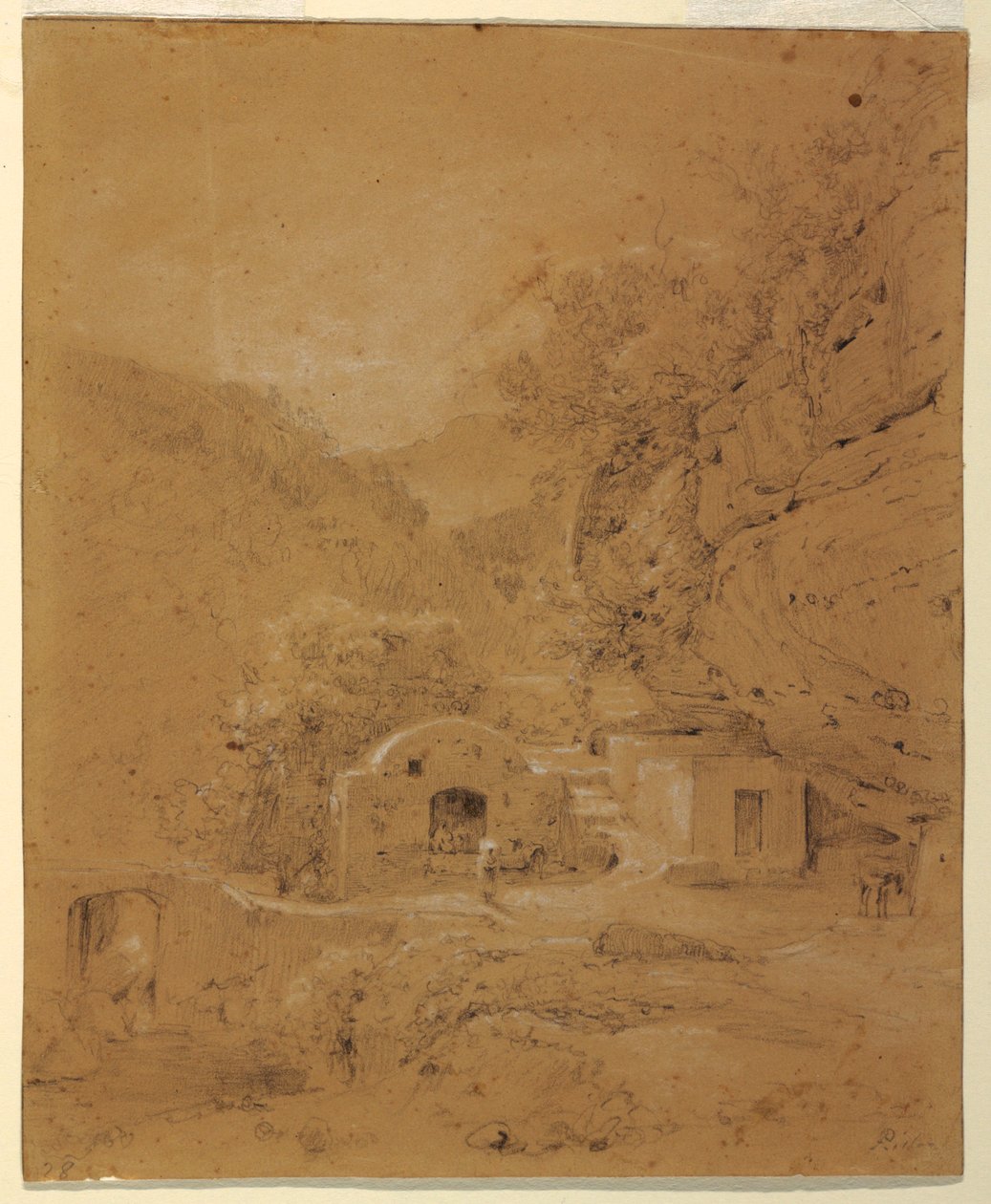 Kresba, Pohled na krajinu mezi Neapolí a Salernem, 1820-30 od Anton Sminck Pitloo