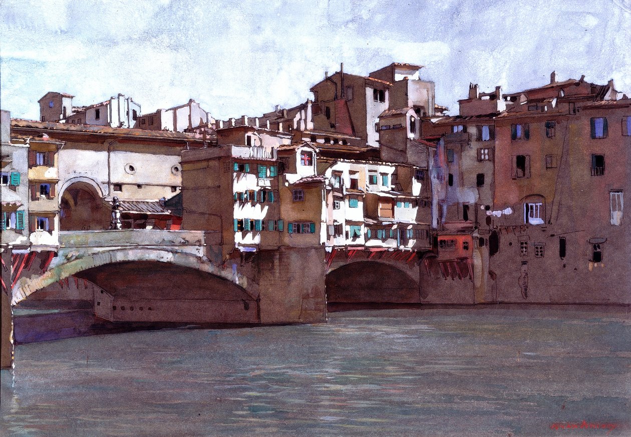 Ponte Vecchio, Florencie (tělová barva na papíře) od Anton Van Anrooy