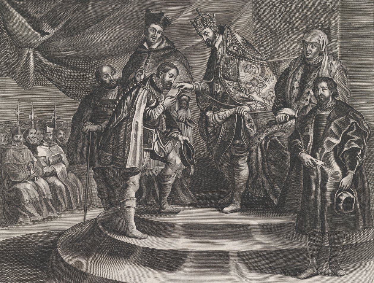 Deska 25: Filip korunoval krále Španělska svým otcem Karlem V. z Guillielma Becana..., 1636. od Anton van der Does