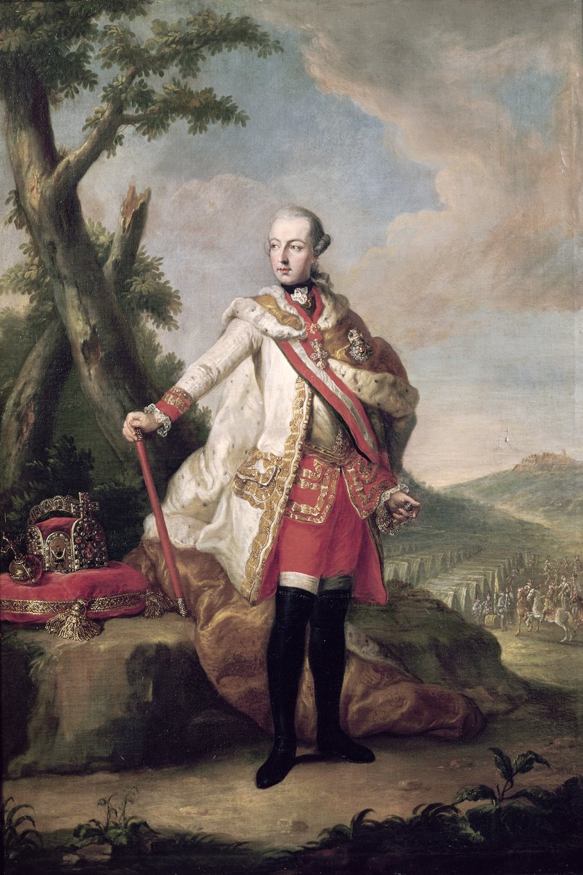 Celovečerní portrét Josefa II. (1741-90) z Habsburska-Lotrinska, císaře Svaté říše římské, kolem roku 1765 od Anton von Maron