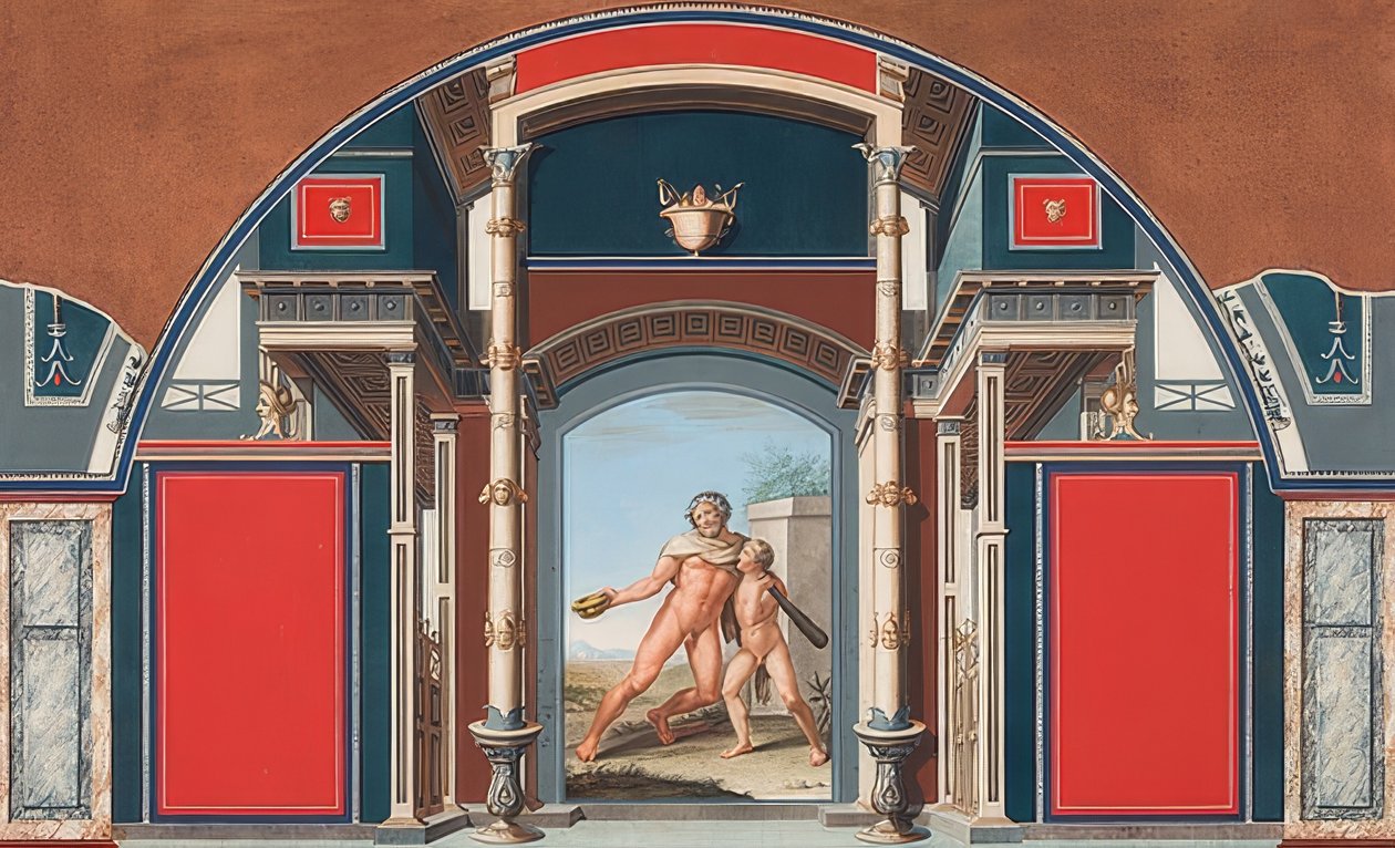 Nástěnná malba římského domu v areálu Villa Negroni v Římě, Opilý Hercules. 1781 od Anton von Maron
