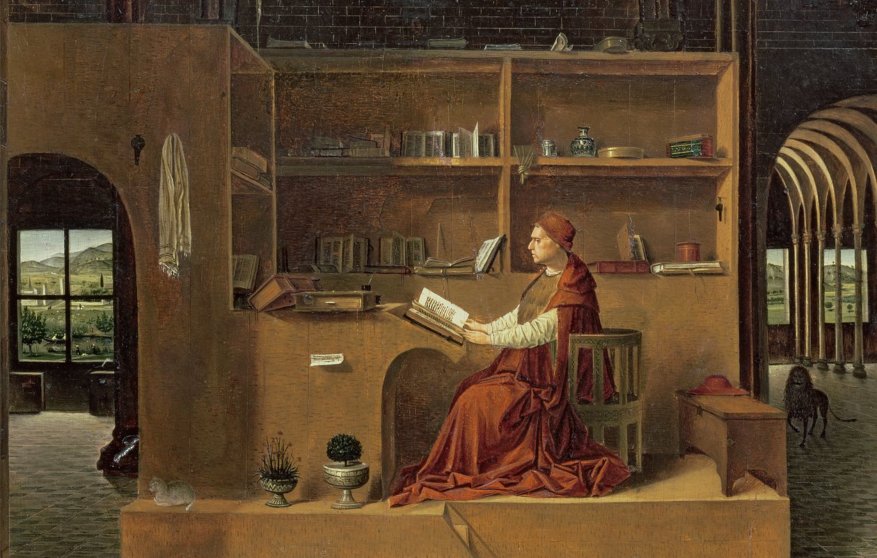 Svatý Jeroným ve své pracovně, asi 1475 (detail 29420) od Antonello da Messina