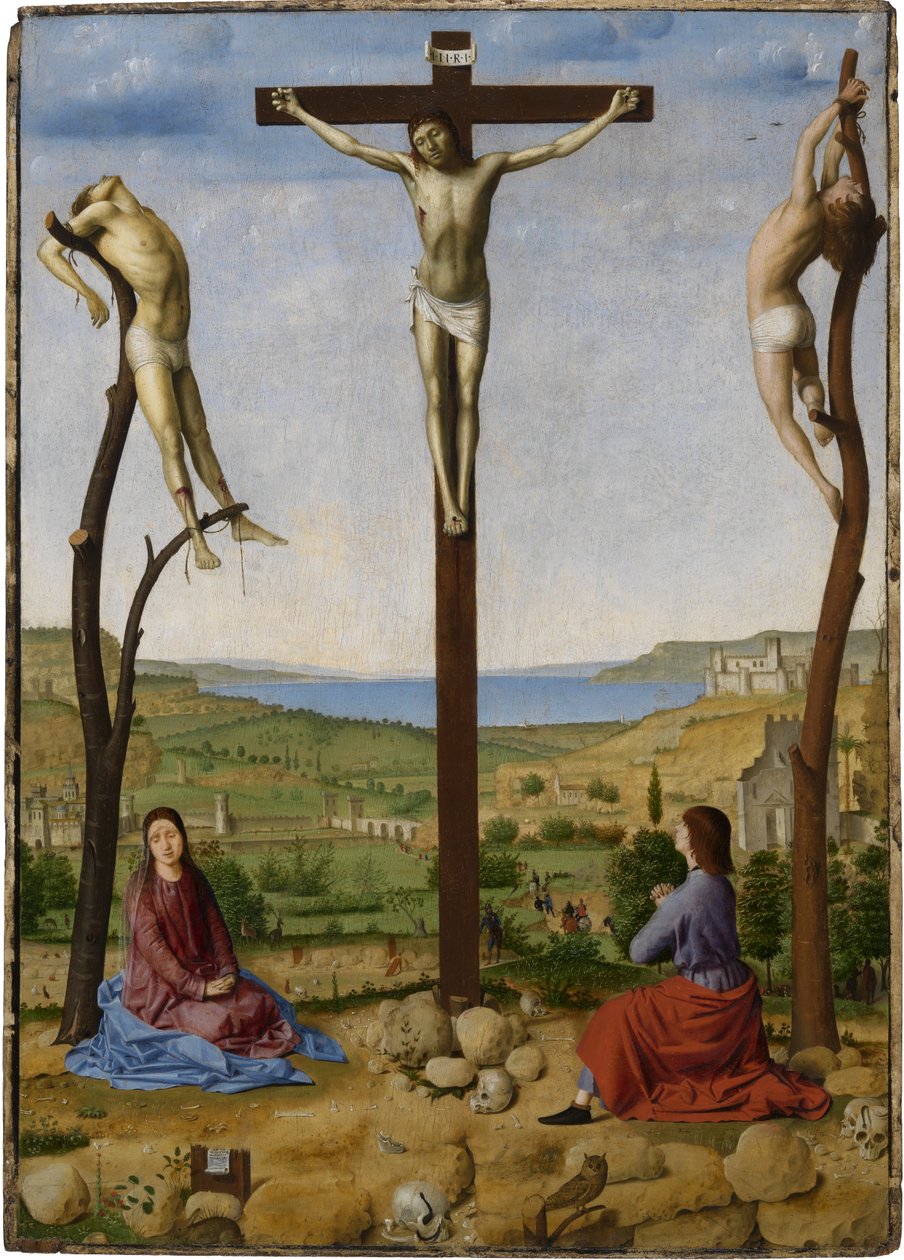 Ukřižování se svatou Marií a evangelistou svatého Jana od Antonello da Messina