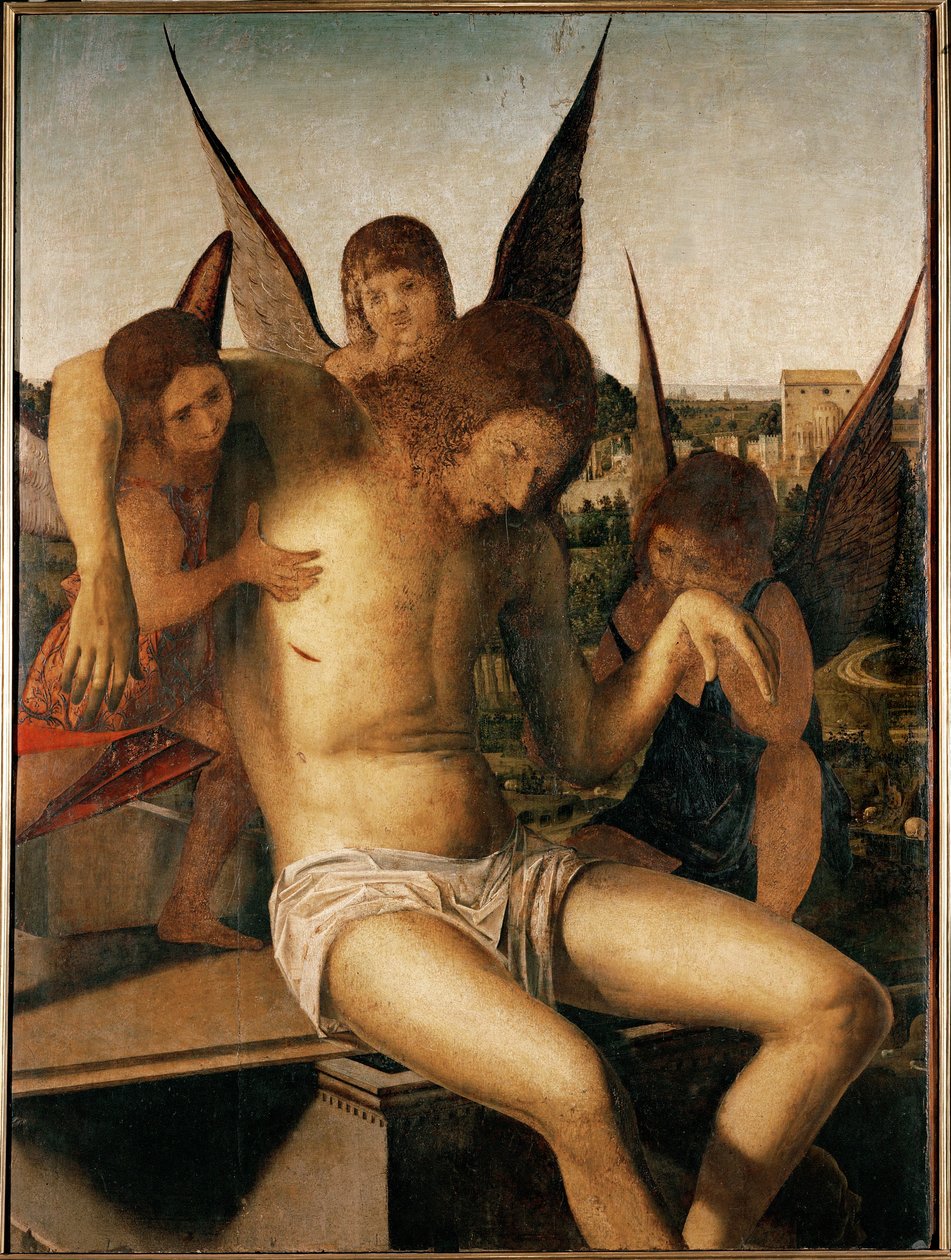 Pieta se třemi anděly, asi 1475 (olej na dřevě) od Antonello da Messina