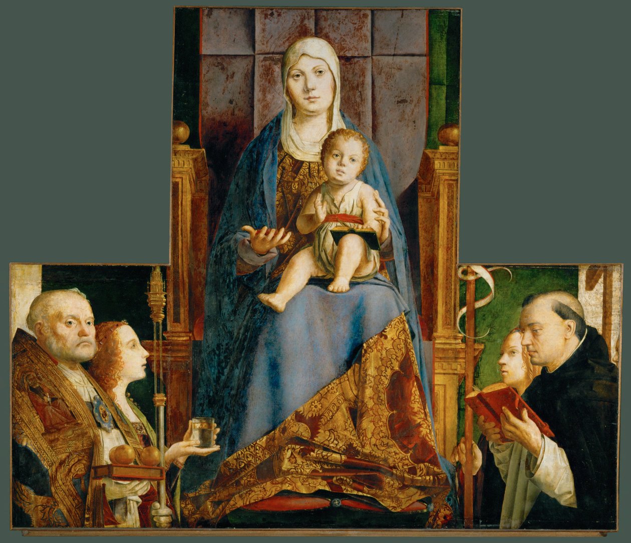 Svatá Marie s dítětem se svatými Mikulášem z Bari, Anastázií, Uršulou, Dominikem a Helenou od Antonello da Messina