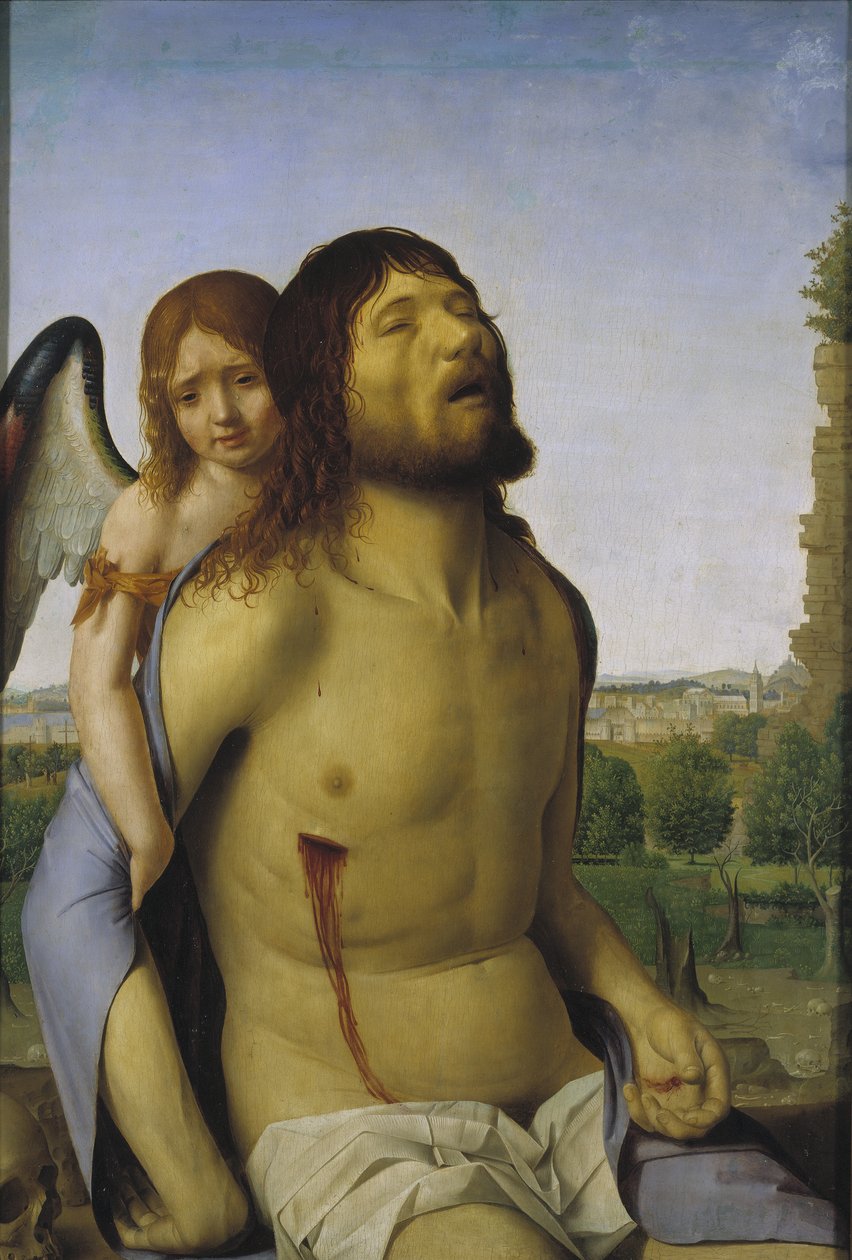 Mrtvý Kristus podporovaný andělem od Antonello da Messina