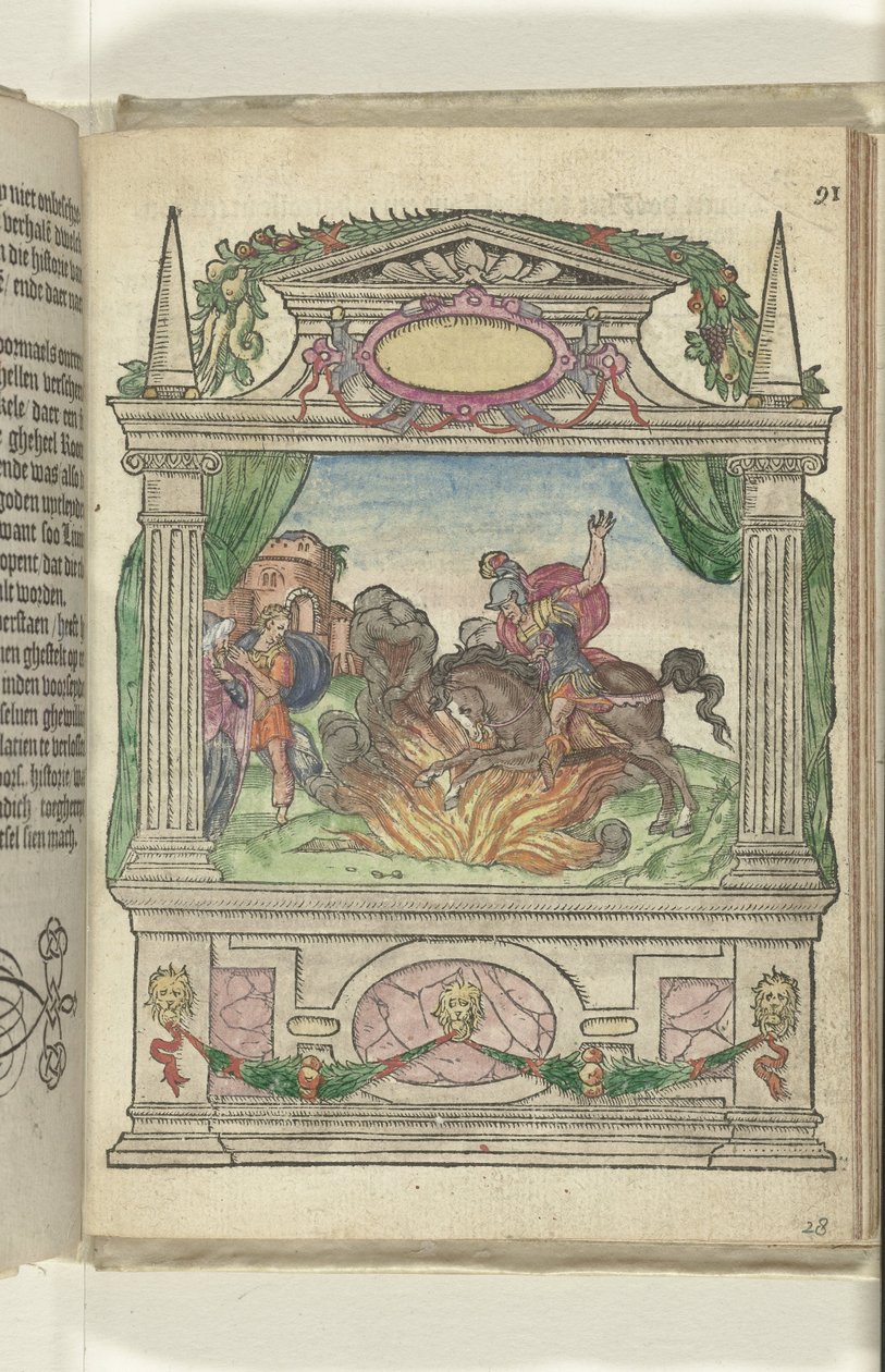 Scéna s hrdinským činem Marcuse Curtiuse, 1578 od Antoni van Leest