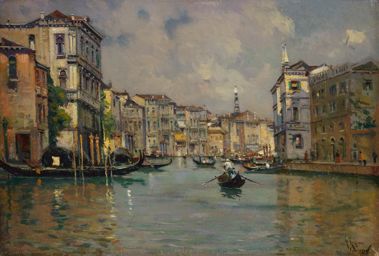 Riva degli Schiavoni, Benátky (olej na dřevě) od Antonia Maria de Reyna Manescau