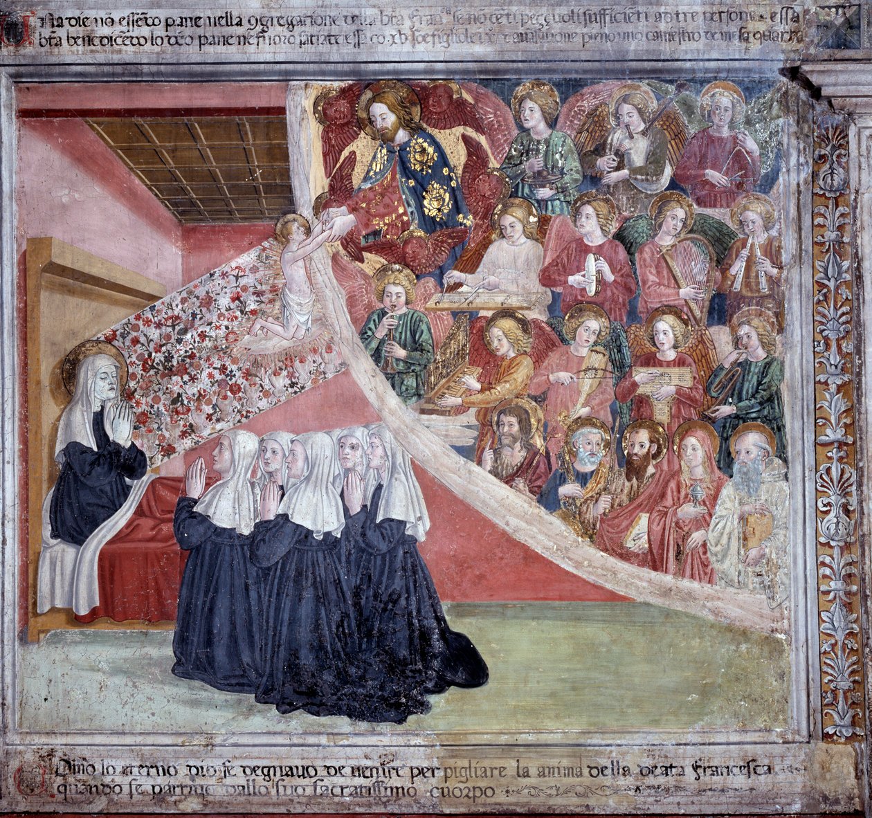Život sv. Francesky Romany: Smrt světice po odříkání nešpor, 9. března 1440 (Freska od Antoniazzo Romano