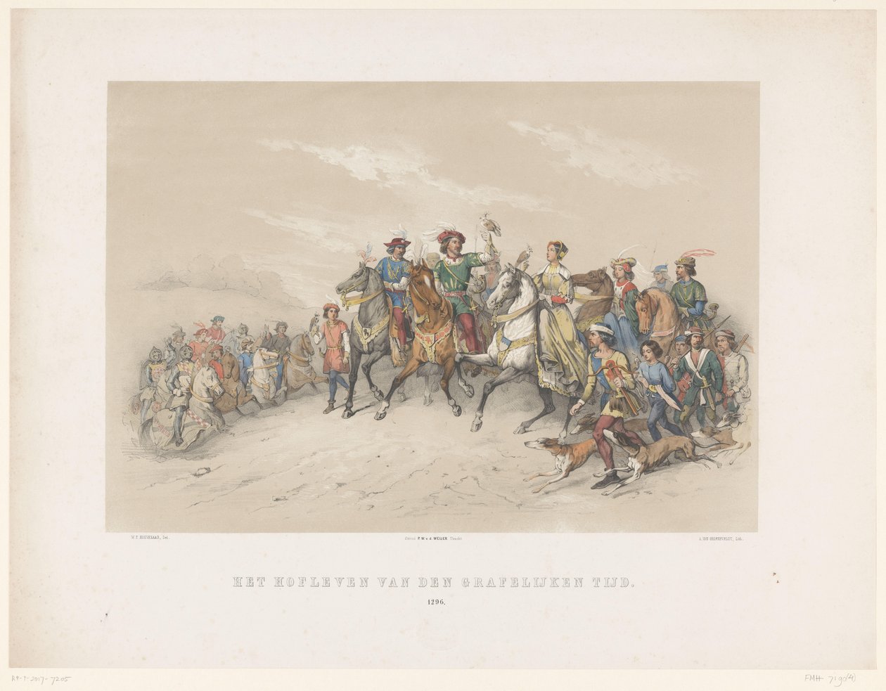 Utrechtská maškaráda z roku 1851: Soudní život v roce 1296 Dvorský život hraběcího věku. 1296 (název na objektu) Národní dějiny. od nejstarších dob do konce 17. století, v osmi scénách, v kostýmech uváděných H.H. Dtudente od Antonie Johannes Groeneveldt