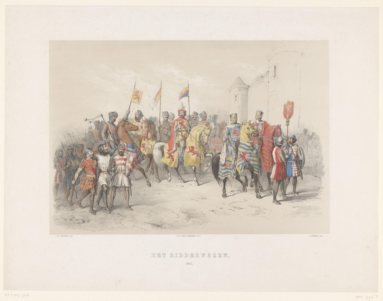 Utrechtská maškaráda z roku 1851: Rytířství, 1217 Rytířství, 1217 (název na předmětu) Národní dějiny. od nejstarších dob do konce 17. století, v osmi scénách, v kostýmech uváděných H.H. Studenti Utrechtsche Hoo od Antonie Johannes Groeneveldt