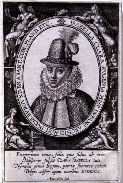Portrét Isabelly Clary Eugenia Rakouské (1566-1633) manželka Alberta, arcivévody Rakouska (1559-1621) (rytina) od Antonie Wierix