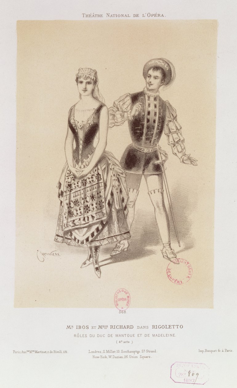 Pan Ibos a slečna Richard jako vévoda z Mantovy a Magdalena v Rigoletto od Verdiho, 1885 od Antonin Marie Chatiniere