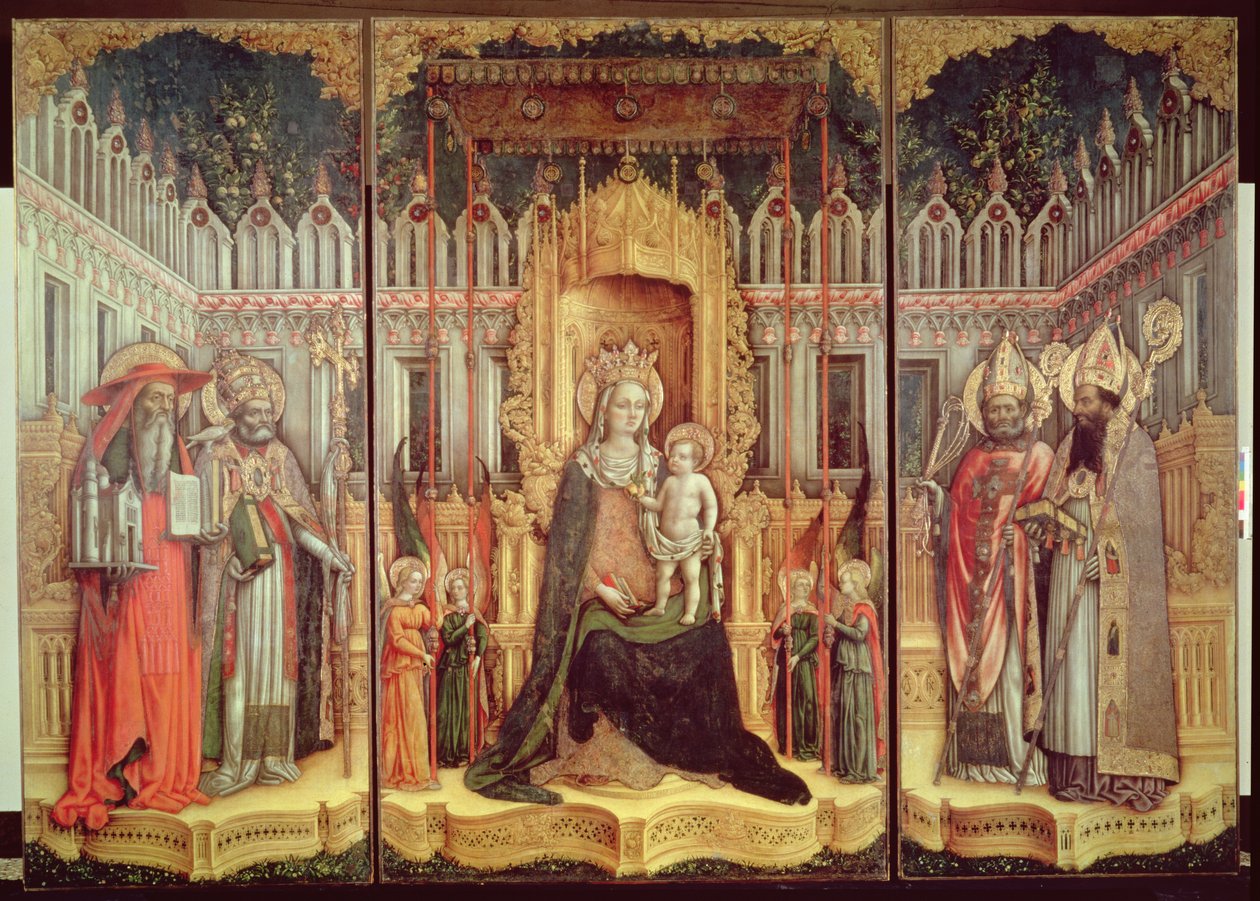 Panna trůnící se svatými Jeronýmem, Řehořem, Ambrožem a Augustinem, 1446 od Antonio Vivarini