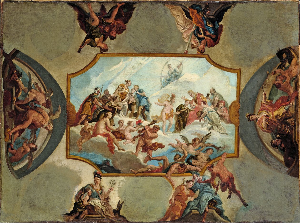 Úcta k voliči Johann Wilhelm von der Pfalz Design pro stropní obraz pro hrad Bensberg od Antonio Bellucci